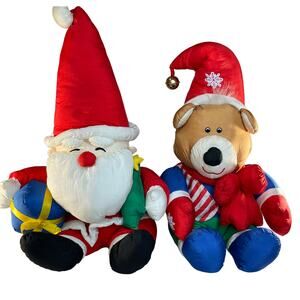 Parachute Plush Vintage Lot of 2 Christmas Santa Bear Puffy Stuffed Animal Toys